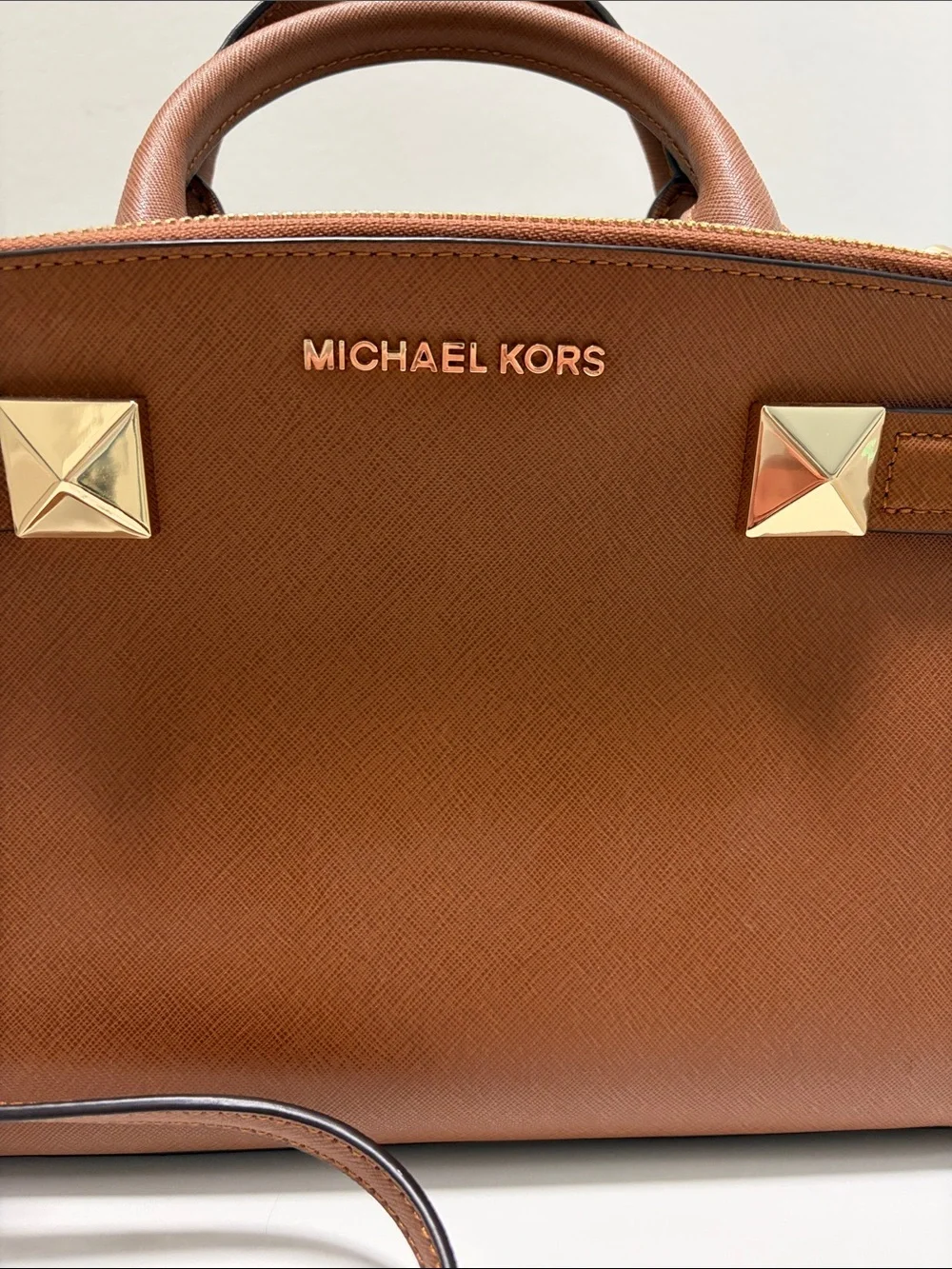 Michael Kors Brown Leather Satchel with Gold Hardware